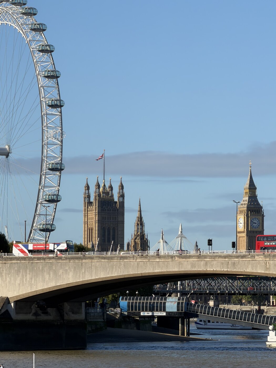 London skyline with the London Eye and Big Ben on a sunny day