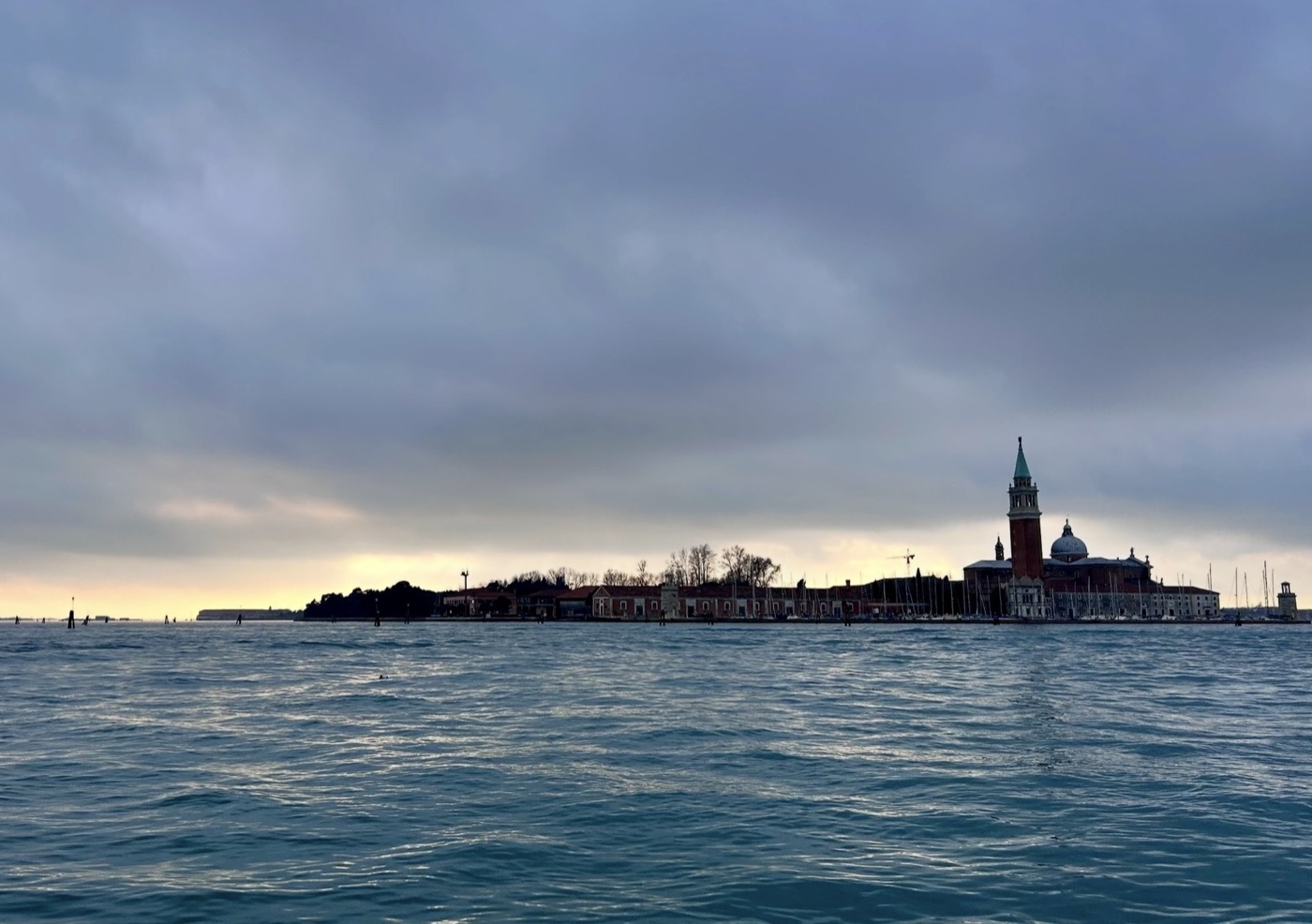 Venice lagoon at sunset with San Giorgio Maggiore in the distance